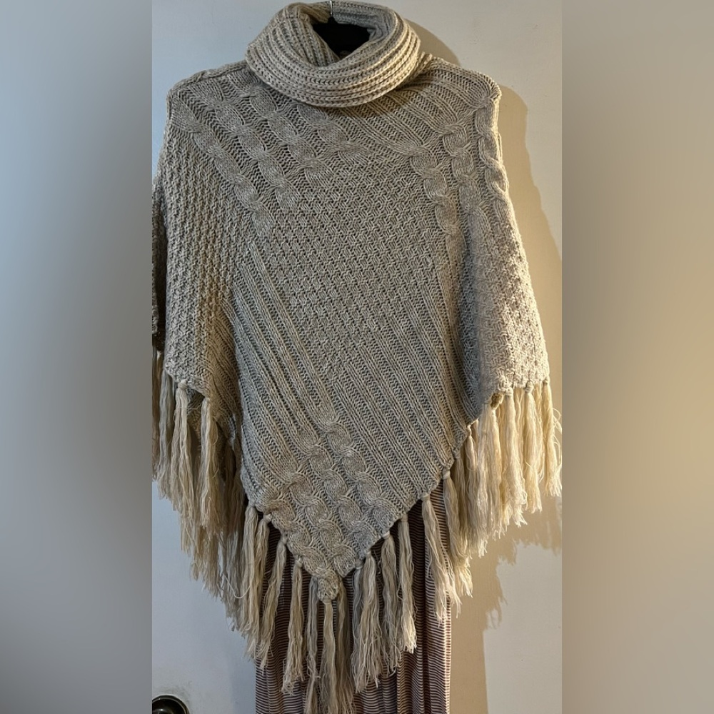 Turtleneck Knit Poncho